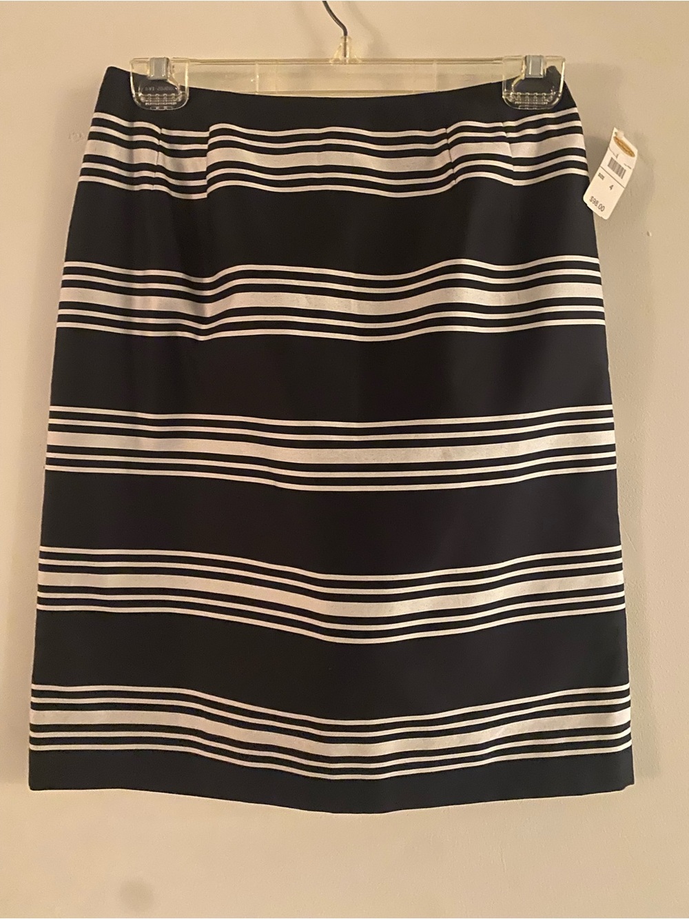 Talbots Black and White Horizontal Stripe Pencil Skirt